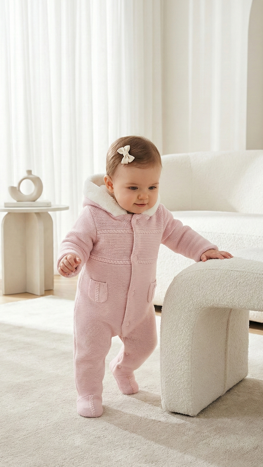 Kız Bebek Muflonlu Triko Astronot Pembe