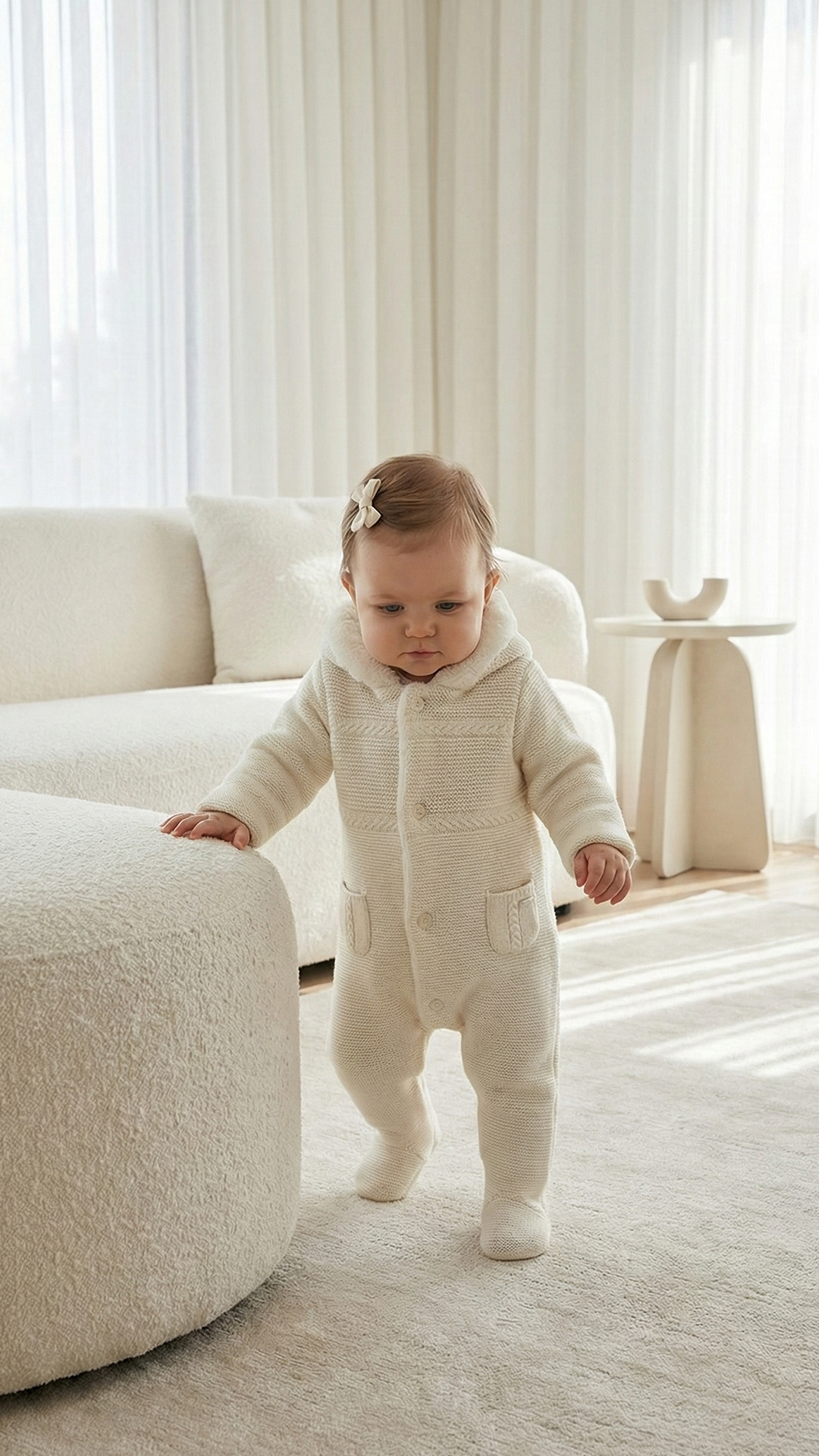 Bebek Muflonlu Triko Astronot Ekru