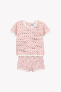 Kız Bebek Triko Bluz + Şort Set Pembe
