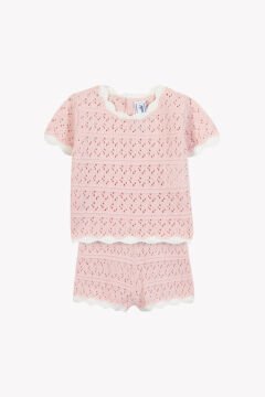Kız Bebek Triko Bluz + Şort Set Pembe