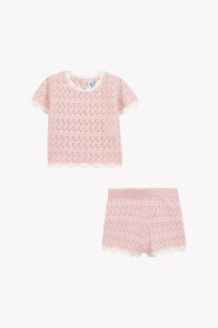 Kız Bebek Triko Bluz + Şort Set Pembe