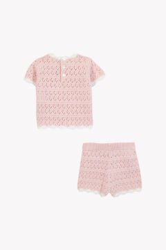 Kız Bebek Triko Bluz + Şort Set Pembe