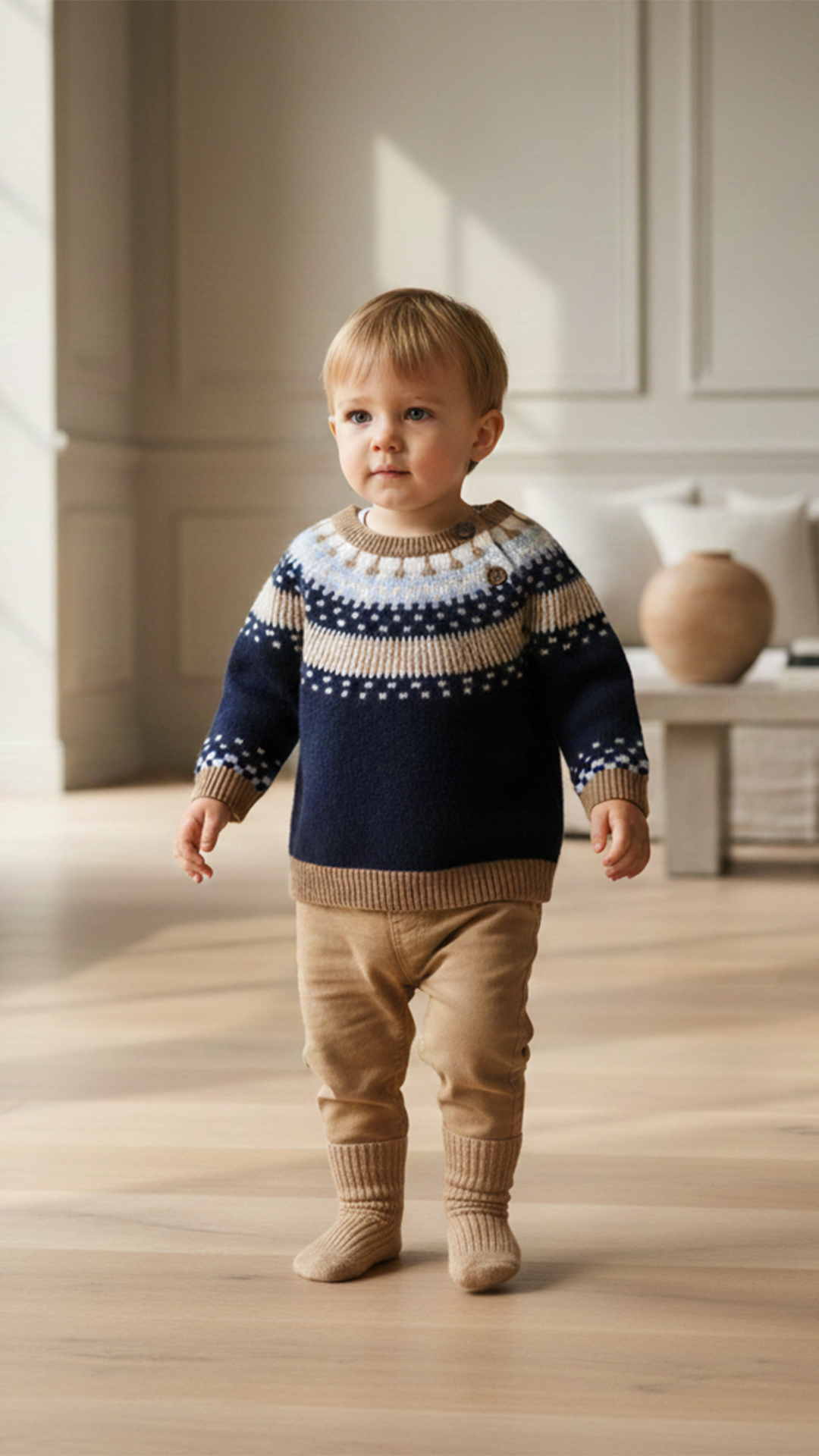 Erkek Çocuk Desenli Yün Kazak