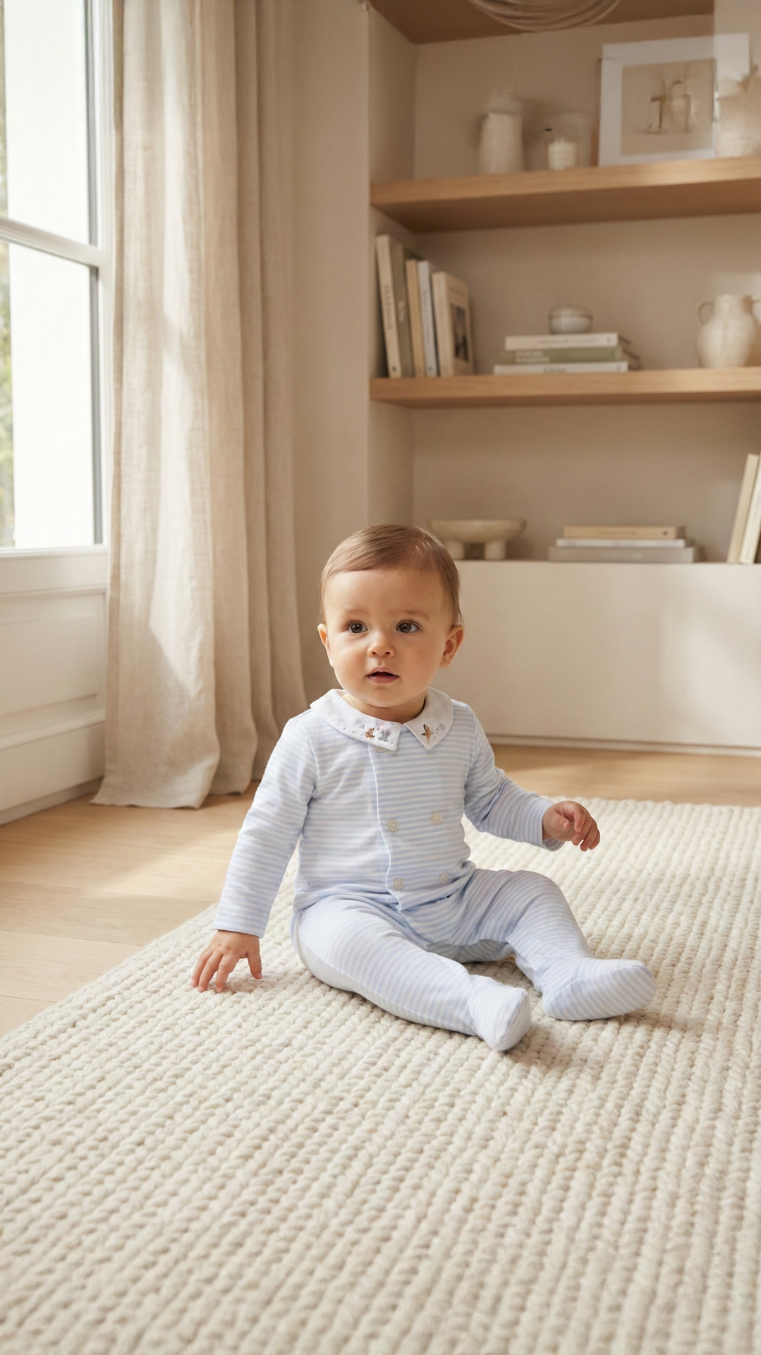 Erkek Bebek Çizgili Coton Tulum