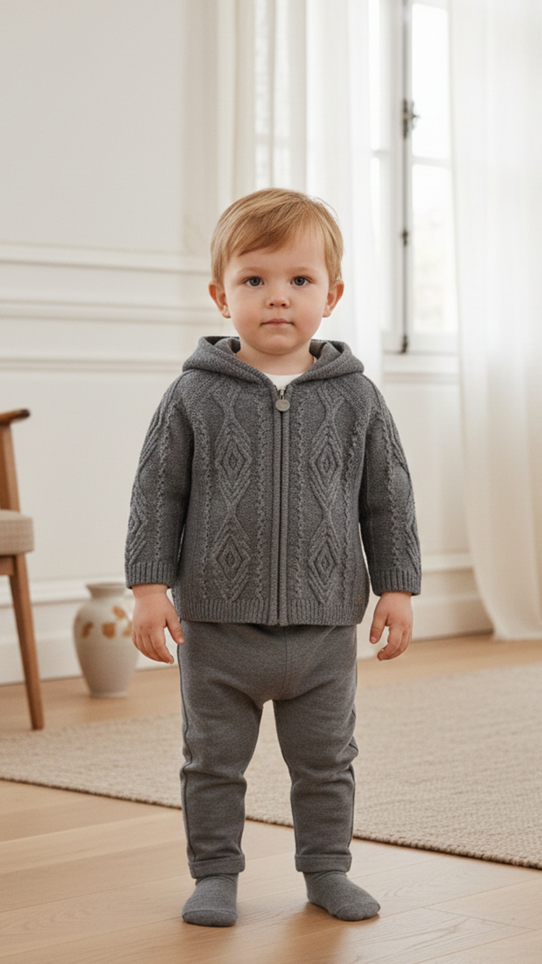 Erkek Bebek Kapüşonlu Fermuarlı Hırka