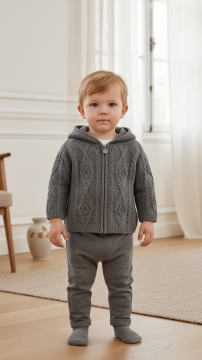 Erkek Bebek Kapüşonlu Fermuarlı Hırka