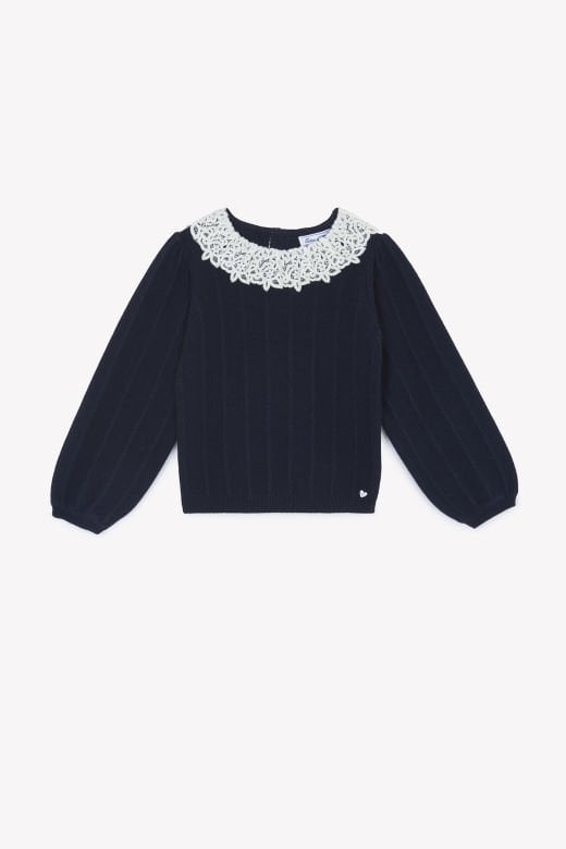 Kız Çocuk Dantel Yakalı Kazak