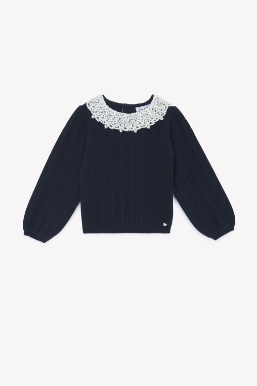 Kız Çocuk Dantel Yakalı Kazak