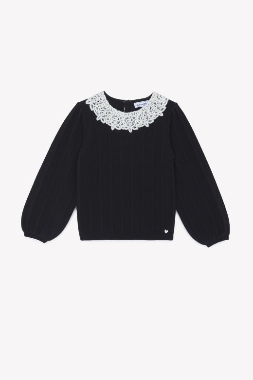 Kız Çocuk Dantel Yakalı Kazak