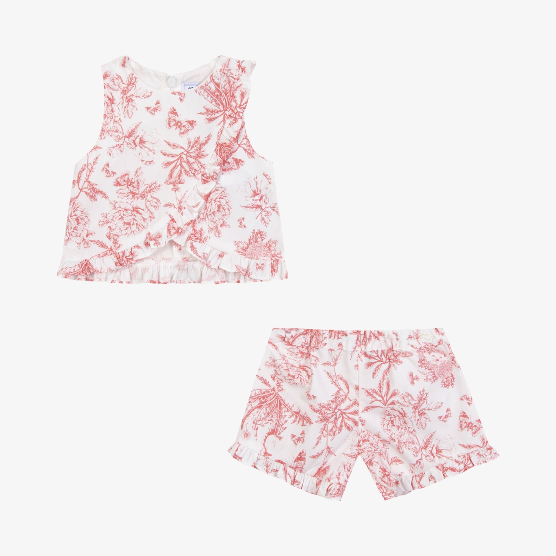 Kız Çocuk Çiçek Desenli Coton Bluz + Şort Takım