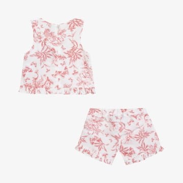 Kız Çocuk Çiçek Desenli Coton Bluz + Şort Takım