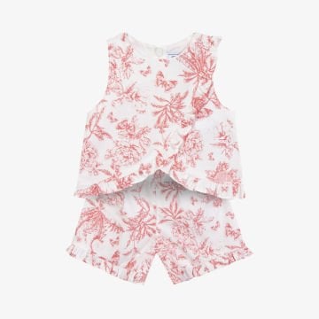 Kız Çocuk Çiçek Desenli Coton Bluz + Şort Takım