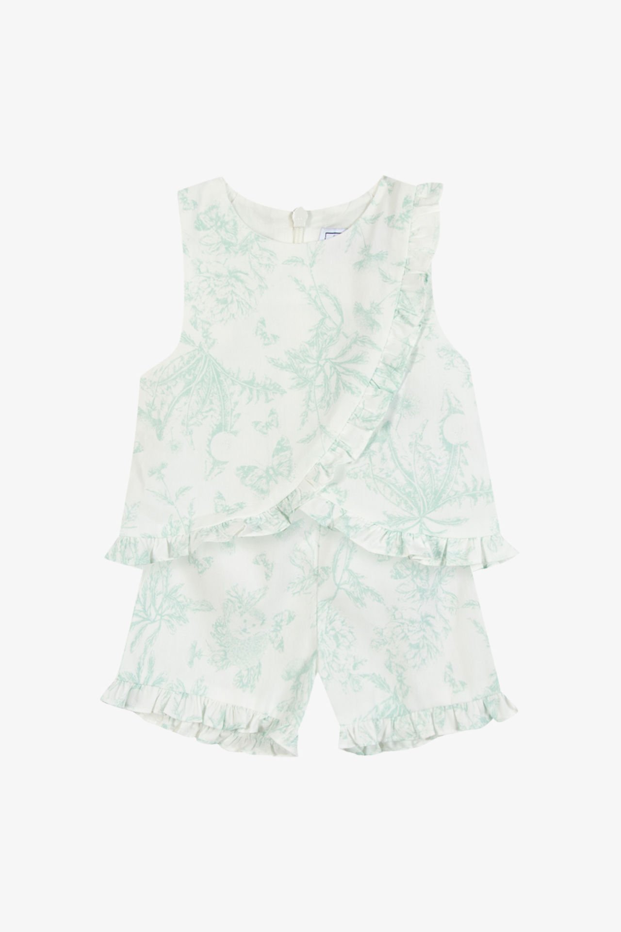 Kız Çocuk Çiçek Desenli Coton Bluz + Şort Takım