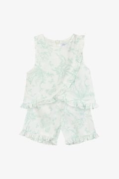 Kız Çocuk Çiçek Desenli Coton Bluz + Şort Takım