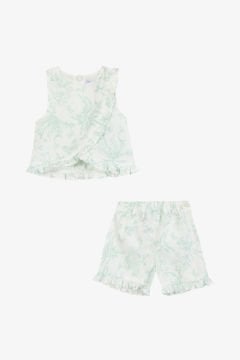 Kız Çocuk Çiçek Desenli Coton Bluz + Şort Takım