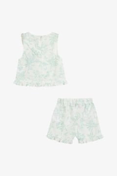 Kız Çocuk Çiçek Desenli Coton Bluz + Şort Takım
