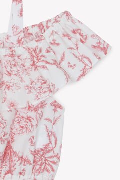 Kız Çocuk Çiçek Desenli Crop Bluz + Etek Takım