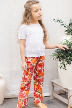 Kız Çocuk Çiçek Desenli Pantalon