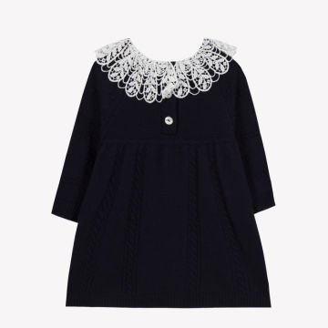 Kız Bebek Dantel Yakalı Triko Elbise