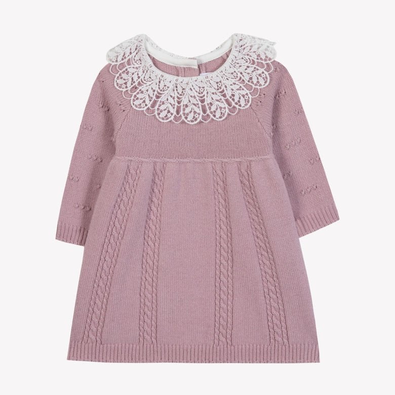 Kız Bebek Dantel Yakalı Triko Elbise