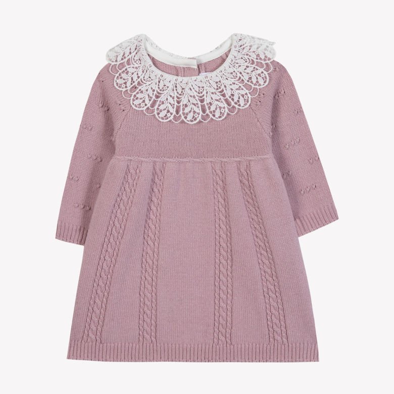 Kız Bebek Dantel Yakalı Triko Elbise