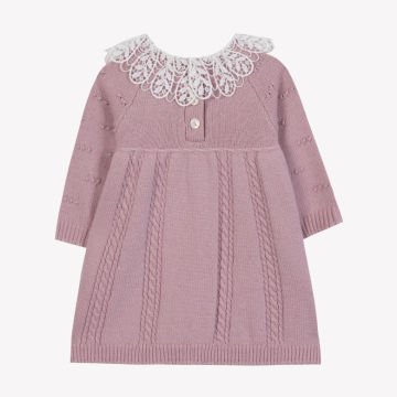 Kız Bebek Dantel Yakalı Triko Elbise