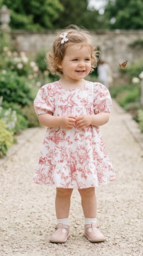 Kız Bebek Çiçek Desenli Yarım Kol Elbise