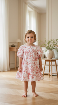 Kız Bebek Çiçek Desenli Yarım Kol Elbise