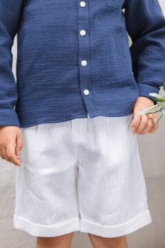 Erkek Çocuk Keten Şort Beyaz